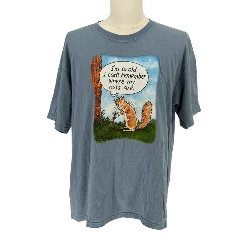 Gildan Graphic T-Shirt Blue Gray Funny Squirrel 100% Cotton XL